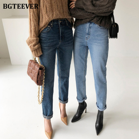 BGTEEVER Vintage Streetwear Women Denim Blue Jeans Autumn Winter High Waist Loose Trousers Female Straight Leg Jeans Pants ► Photo 1/6