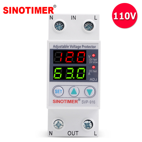 Household 110V 120V Dual LED Display 63A Adjustable Voltage Monitoring Device Protector Relay with Overcurrent Protection ► Photo 1/6