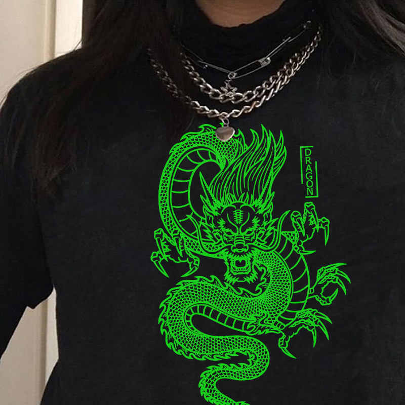 Buy Online Streetwear Tops Women S T Shirt Ulzzang Harajuku Vintage Chinese Dragon Print T Shirt Summer New Oversize Loose Casual Women Alitools