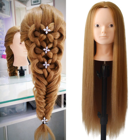 New training head with blonde hair Doll Head professional hairdressing head mannequin without makeup face gold hair manican head ► Photo 1/6