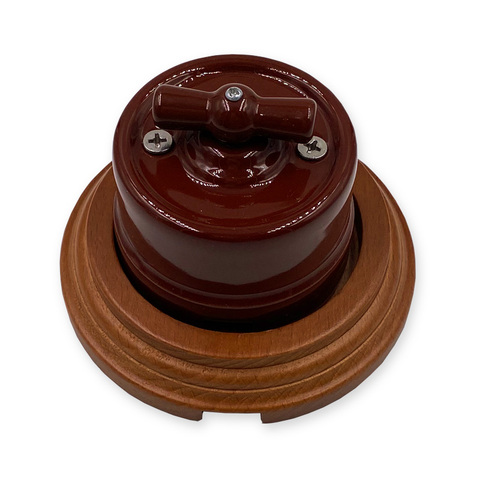 Home Improvement Retro Ceramic Rotary Switch Wall Lamp Knob Ceramic Switch 1-3 Gang Brown Wooden Base ► Photo 1/6