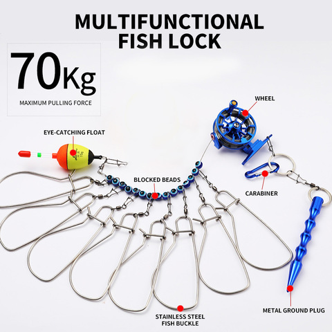 Fishing Lock Buckle With Reel Stainless Steel Lanyard Live Fish Lock Belt Fishing Tackle Stringer Fishing Floats Reel Best ► Photo 1/6