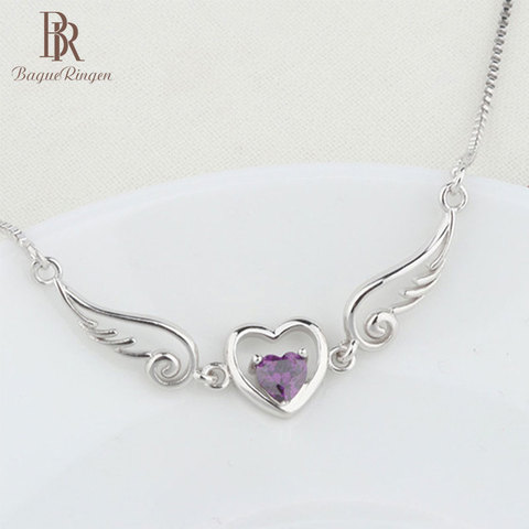 Begua Ringen 925 Sterling Silver Necklace Heart Shape 15*25MM Amethyst Vintage Silver Jewlery Necklace Wholesale Party Gifts ► Photo 1/6