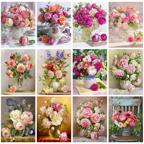 Diy Diamond Painting Pink Rose Peony Full Mosaic Rhinestone 5D Diamond  Embroidery Flowers Home Decoration Art Kits 