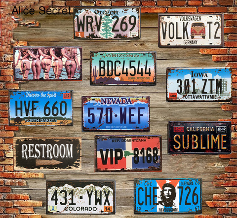 Vintage American Car Number Metal Plates USA License Poster Bar Pub Garage Cafe Home Metal Sign Plaque Sticker Decoration ► Photo 1/6