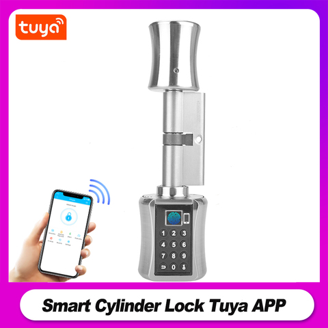 Smart Cylinder Lock Tuya APP Keyless Electronic Fingerprint Door Lock BT Wifi Digital Password Lock Code Anti-theft Door Lock ► Photo 1/6