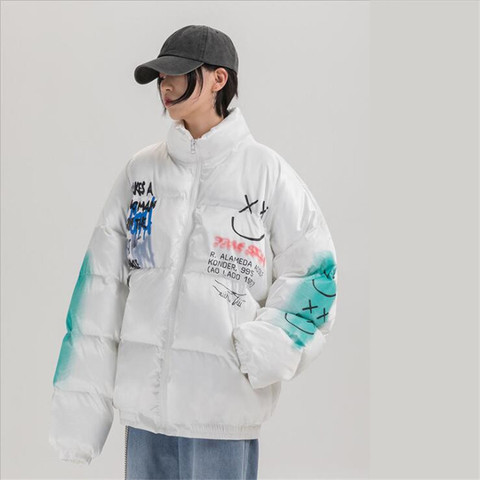 2022 Hip Hop Thick Jacket Parka Happy Graffiti Print Men Windbreaker Streetwear Harajuku Winter Padded Jacket Coat Warm Outwear ► Photo 1/6