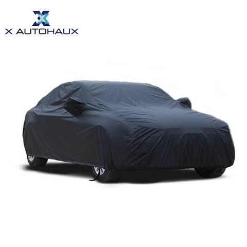 X Autohaux Universal Black Breathable Waterproof Fabric Car Cover w Mirror Pocket Winter Snow Summer Full Car Protection COVERS ► Photo 1/6