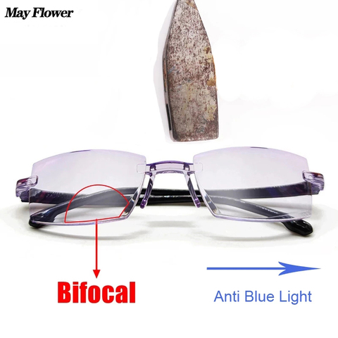 May Flower Rimless Reading Glasses Anti Blue Light Bifocal Eyeglasses Square Frameless Presbyopic Glasses For Men&Women+3.5+4.0 ► Photo 1/6