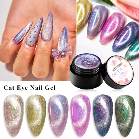 MEET ACROSS Magnetic 9D Cat Eye Nail Gel Auroras Snowlight Shining UV Gel Nail Polish Set Lacquer Varnish Soak Off Base Top Coat ► Photo 1/6