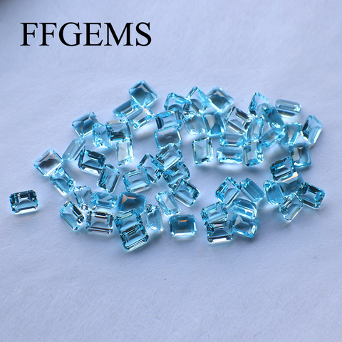 FFGems Natural Swiss blue Topaz Aquamarine Loose Gemstone Rectangle 4*6mm Diy For Silver Gold Ring earring Mounting Fine Jewelry ► Photo 1/5