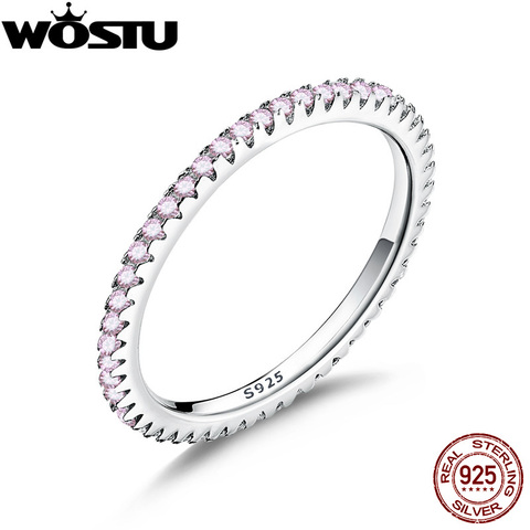 WOSTU Real 925 Sterling Silver Glitter Pink CZ Stackable Circle Finger Rings For Women Engagement Silver Jewelry CQR066 ► Photo 1/6