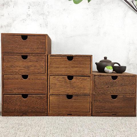 Vintage Wooden Drawer Storage Box Office Desktop Cabinet Sundries Finishing Box Jewelry Cosmetic Organizer Home Decoration ► Photo 1/1