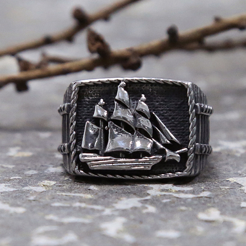Vintage Viking Pirate Sailboat Ring Men's Stainless Steel Biker Ring Cool Male Gothic Sailor Lucky Amulet Jewelry Wholesale ► Photo 1/6