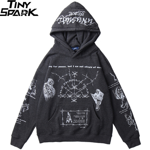 2022 Hip Hop Hoodie Sweatshirt Men Streetwear Skull Graffiti Print Hoodie Pullover Cotton Autumn Grey Harajuku Punk Clothes New ► Photo 1/6