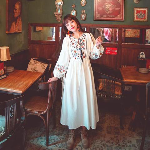 Fall 2022, New Vintage, Ethnic, Cotton, Hemp, Embroidered Dress, Travel, Vacation, Bohemian Dress ► Photo 1/6