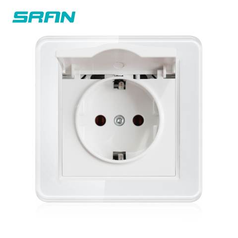 SRAN EU power socket with waterproof cover white/green 82*82mm Glass or PC panel  AC 110~250V 16A wall socket eu ► Photo 1/4