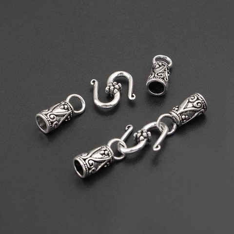 10Sets Tibetan Silver Fold Over Snap Clasp End Cap Beads Fasteners For 4mm Round Leather Cord Bracelet Connectors Jewelry Making ► Photo 1/4