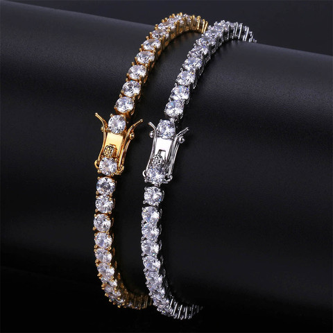 Brass Tennis Bracelet AAA CZ 3mm 4mm 5mm 1 Row Cubic Zirconia Gold Silver Color Bracelet for Men Women Iced Out Hip Hop Jewelry ► Photo 1/6