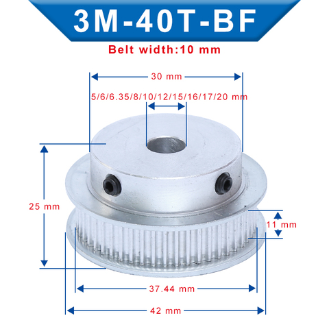 3M-40T Pulley Bore 5/6/6.35/8/10 /12/15/16/17/20mm Slot Width 11mm pulley wheel Aluminum Material For Width 10mm 3M-Timing Belt ► Photo 1/6