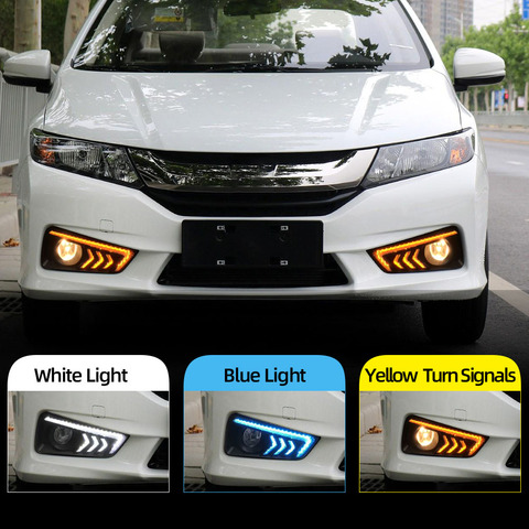 Car Flashing 2Pcs DRL For Honda city 2014 2015 2016 LED DRL Daytime Running lights with Fog Lamp hole Yellow signal and blue ► Photo 1/6