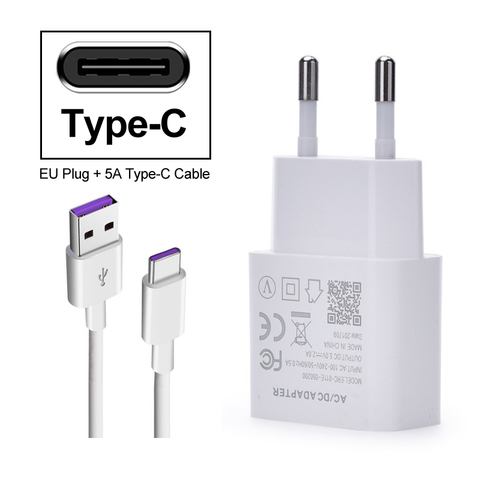 Fast Charger 5V 2A EU Plug 5A Type-C Usb SuperCharge Cable Charging for For Huawei P20 Lite P30 Pro P10 P9 Plus P8 Lite 2017 ► Photo 1/6