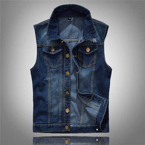 Hot New 2022 Size M-5XL Denim Vest Men's Jacket Sleeveless Casual Waistcoat Men's Jean Coat Ripped Slim Fit Male Jacket Cowboy ► Photo 1/5