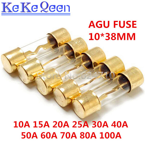 5Pcs/lot 10*38MM Gold Plated Glass AGU 5AU 10*38 Fuse Pack Car Audio Amp Amplifier 10A 15A 20A 25A 30A 40A 50A 60A 70A 80A 100A ► Photo 1/3