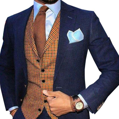 Mens Suit Vest Tie Plaid Coffe Champagne Wedding Wool Business Waistcoat Jacket Casual Slim Fit Gilet Homme Vests For Groosmen ► Photo 1/6