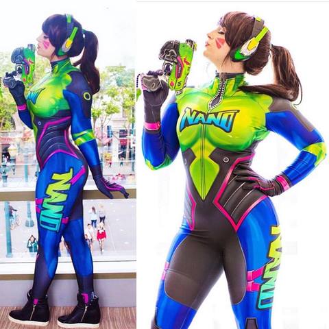 Nano Cola D.Va Skin Cosplay Costume Female Woman DVA Nano Cola Superhero Zentai Suit Halloween Bodysuit Adults Kids ► Photo 1/1