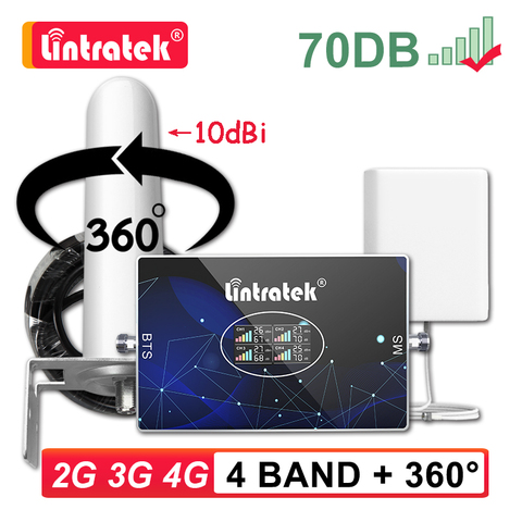 Lintratek Four Band Cell Phone Signal Amplifier B20 800 900 1800 2100 2600 850 Repeater GSM 2G 3G 4G LTE 70dB Cellular Booster ► Photo 1/6