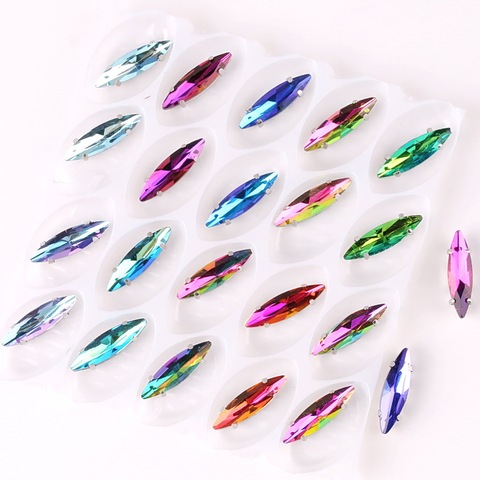 Silver claw settings 50pcs/Pack Rainbow & Jelly candy AB glass Crystal 4*15mm slim Navette shape Sew on rhinestone applique diy ► Photo 1/6