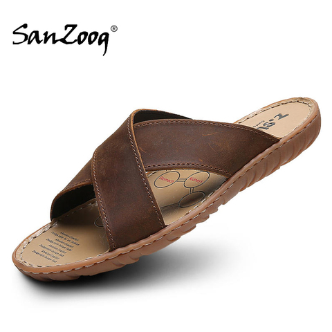 Men Leather Slippers Palm Cross Slides Casual Outdoor Summer Italian Designer Classic Brown Black 2022 New Dropshipping ► Photo 1/6