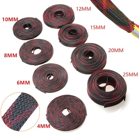 5/10M Insulation Red&Black Braided Sleeves 4/6/8/10/12/15/20/25mm Tight PET Expandable Cable Sleeve Wire Cable Protection ► Photo 1/6