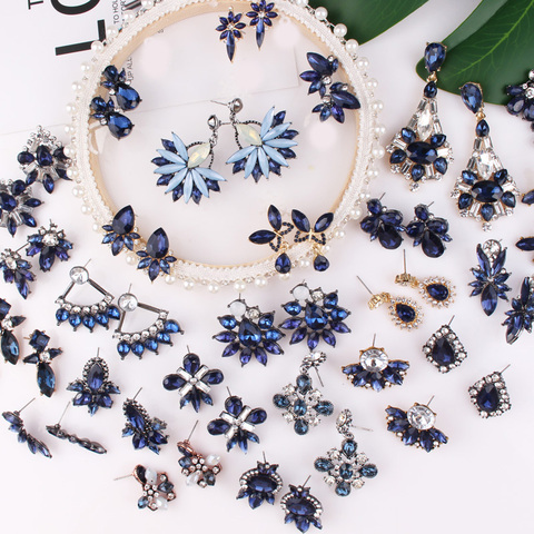 LUBOV 32 Kinds Geometric Crystal Blue Stone Piercing Earrings Gold Color Metal Drop Earrings Trendy Women Party Jewelry ► Photo 1/6
