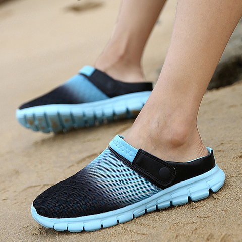2022 Men Women Summer Sandal Mesh Breathable Padded Beach Flip Flops Shoes Solid Flat Bath Slippers ► Photo 1/6