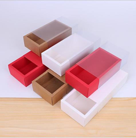 10pcs Kraft Paper Packing Box With Forsted Transparent Cover Drawer Display Gift Box Wedding Cookie Candy Cake Boxes ► Photo 1/6