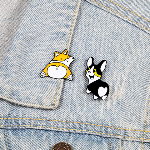 Creative Cute Funny Puppy Corgi Dog Brooches Women Collar Lapel Pin Men Jackets Backpack Badges Enamel Metal Pins Jewelry Gifts ► Photo 1/6