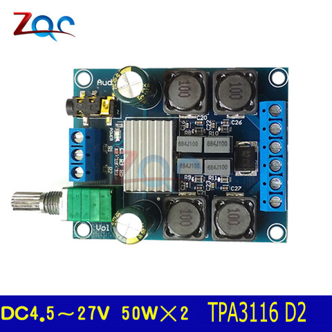 High Efficiency TPA3116 D2 Dual Channel 50Wx2 Amplifier Module DC 4.5-27V Digital Power 2 Channel Stereo Amplifier Board ► Photo 1/6