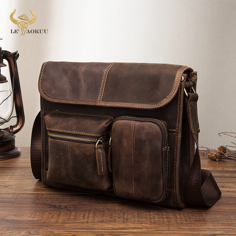 Original Leather Male Casual Design Student Shoulder Messenger Crossbody bag Fashion College Satchel 10