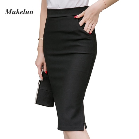 Plus Size OL Women's High Waist Bodycon Career Office Midi Pencil Skirt Buttons