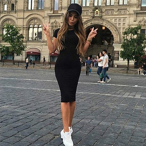 Summer Dresses Women Knee-Length Skinny Office Dress Short Sleeve Bandage Bodycon Beach Dress Vestidos Robes ► Photo 1/6