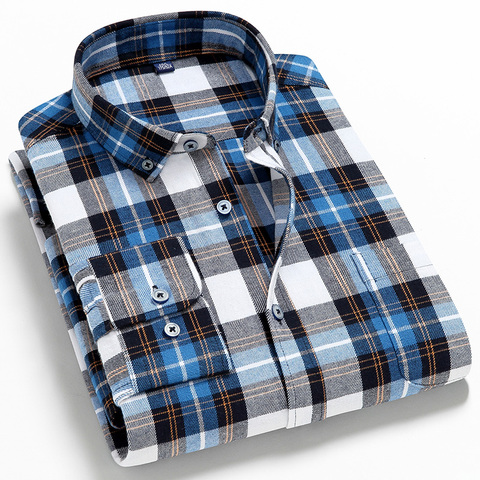 2022 New Mens Plaid Shirt 100% Cotton High Quality Mens Business Casual Long Sleeve Shirt Male Social Dress Shirts Flannel 4XL ► Photo 1/6