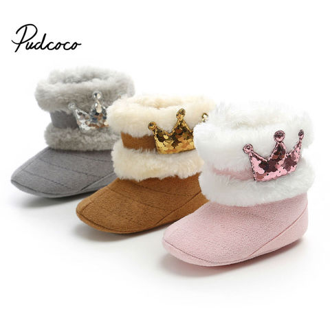 pudocco Baby Winter Boots Infant Toddler Newborn Cute Cartoon Crown Shoes Girls Boys First Walkers Super Keep Warm Fur Boot ► Photo 1/6