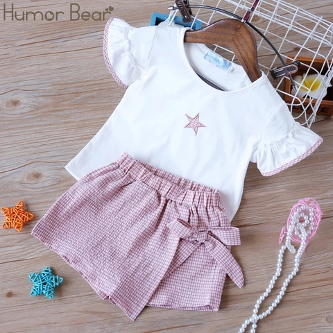Humor Bear Baby Girl Clothes Suit 2022 Brand NEW Summer Star Printing Toddler girl clothes T-shirt Tops+Waistband Pantskirt 2-6Y ► Photo 1/6