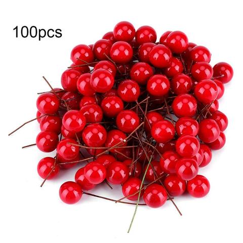 100 Pcs Artificial Holly Berry Christmas Tree DIY Gifts Red Flower Home Garden Decorations Birthday Supplies Party Ornament ► Photo 1/6