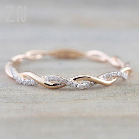 ZN New Rose Gold Color Twist Classical Cubic Zirconia Wedding Engagement Ring for Woman Girls Crystals Rings Jewelry Gift ► Photo 1/6