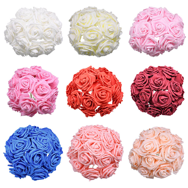 Buy Online 24pcs 7cm Cheap Flowers Foam Artificial Rose Flowers Bouquet For Home Garden Party Wedding Decoration Big Rose With Wire Stem Alitools