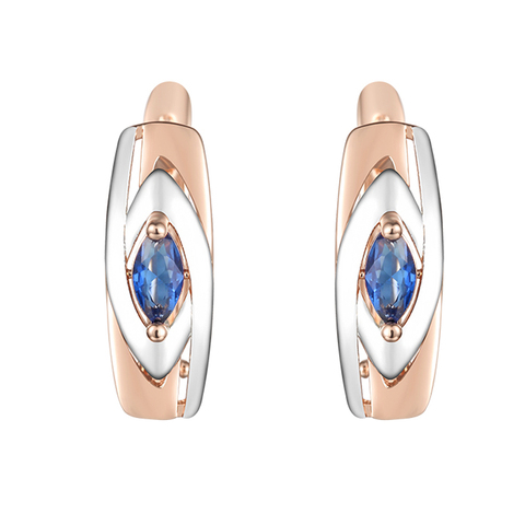FJ Women 585 Rose Gold Color Dark Blue Mixed White Drop Earrings ► Photo 1/5