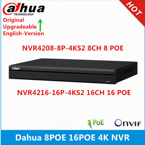 original Dahua NVR4208-8P-4KS2 8ch with 8 PoE ports NVR4216-16P-4KS2 16ch with 16 PoE ports 4K NVR 1U Network Video Recorder ► Photo 1/3